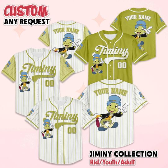 Discover Personalized Jiminy Cricket Baseball Jersey, Custom Disney Jiminy Cricket Shirt, Pinocchio Baseball Team Outfit, Birthday Gift