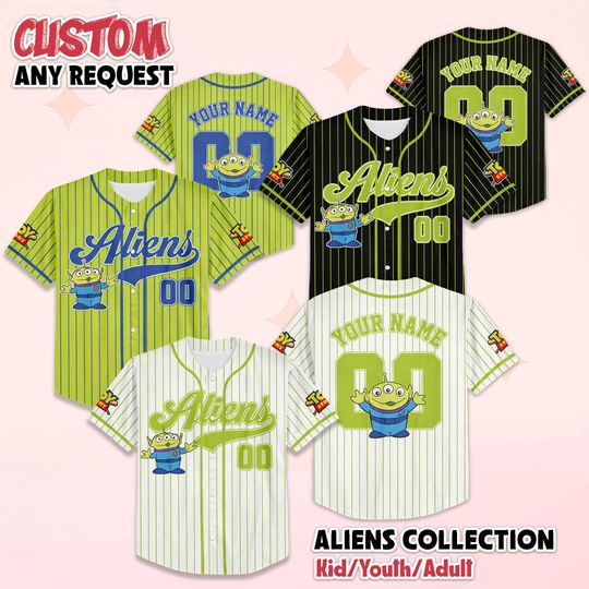 Discover Personalized Little Green Aliens Baseball Jersey, Custom Disney Toy Story Baseball Shirt, Matching Disney Trip Outfit, Disney Birthday Gift