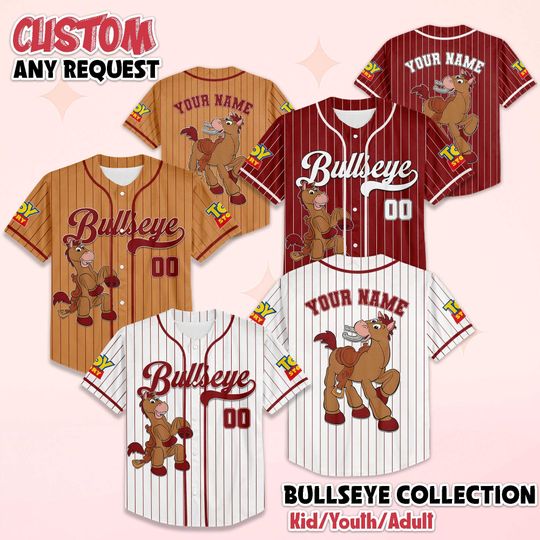 Discover Personalized Bullseye Baseball Jersey, Custom Disney Toy Story Bullseye Jersey, Family Matching Outfit, Gift for Fans, Birthday Gifts