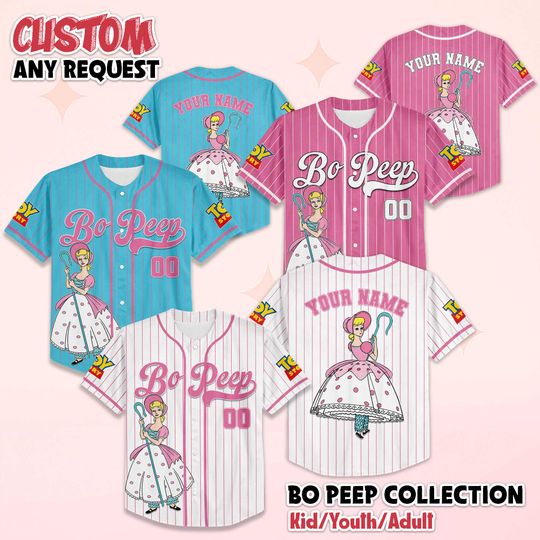 Discover Personalized Bo Peep Baseball Jersey, Toy Story Baseball Shirt, Disney Toy Story Character Jersey, Disneyworld, Disneyland, Disney Fan Gifts