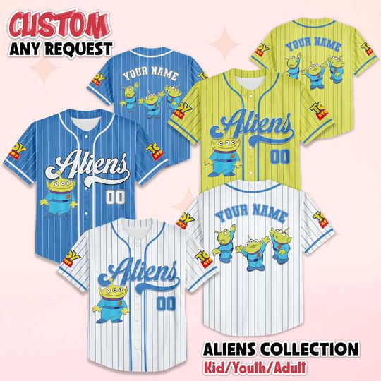 Discover Custom Little Green Aliens Baseball Jersey, Personalized Disney Toy Story Baseball Shirt, Matching Disney Trip Outfit, Disney Birthday Gift