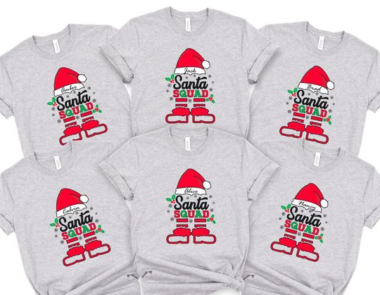 Discover Santa Squad Christmas T-Shirt, Christmas Family Shirt, Matching Family Santa Tee, Custom Christmas tee, Matching Santa Christmas tee