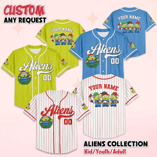 Discover Personalized Aliens Christmas Baseball Jersey, Custom Toy Story Baseball Shirt, Matching Disney Trip Outfit, Disney Birthday