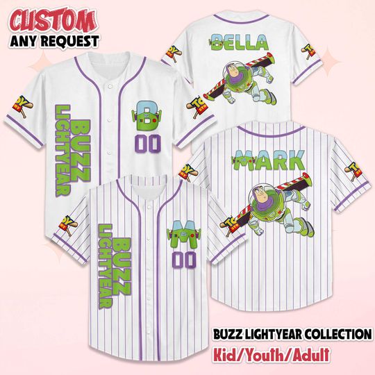 Discover Personalized Buzz Lightyear Toy Story Baseball Jersey, Custom Disney Toy Story Buzz Lightyear Jersey, Gift for Disney Fans