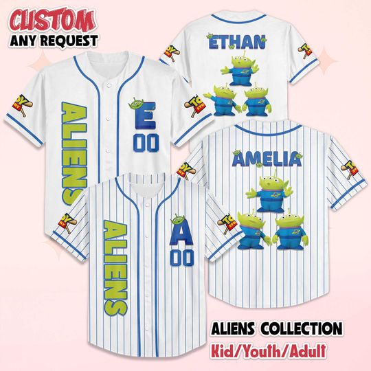 Discover Custom Little Green Aliens Baseball Jersey, Personalized Disney Toy Story Baseball Shirt, Matching Disney Trip Outfit, Disney Birthday Gift