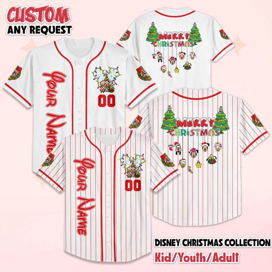 Discover Personalized Disney Merry Christmas Baseball Jersey, Custom Mickey and Friends Baseball Shirt, Merry Christmas Fan, Family Matching Outfit