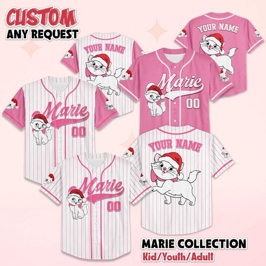 Discover Personalized Marie Christmas Baseball Jersey, Custom Aristocats Jersey Shirt, Cute Disney Cat Christmas Outfit, Matching Family Jersey