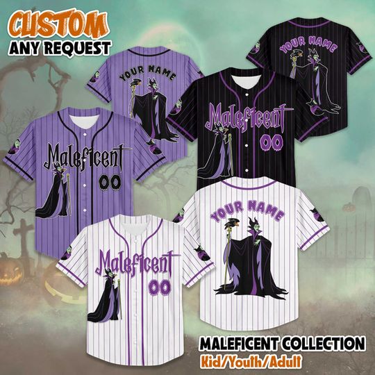 Discover Personalized Maleficent Baseball Jersey, Custom Disney Villains Shirt, Sleeping Beauty Villain Gift, Disney Halloween Jersey