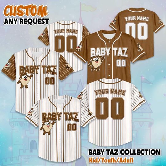 Personalized Baby Taz Baseball Jersey, Custom Looney Tunes Shirt, Baby Taz Jersey Outfit, Matching Family Tee, Cartoon Fan Gift