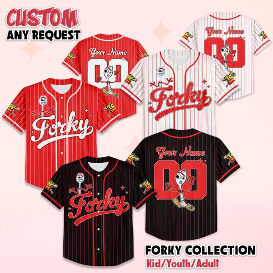 Discover Personalized Forky Toy Story Baseball Jersey, Custom Disney Toy Story Shirt, Matching Disney Trip Outfit, Forky Birthday Gift