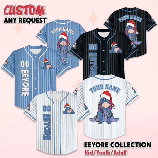 Discover Custom Eeyore Christmas Baseball Jersey, Disney Winnie the Pooh Shirt, Eeyore Disney Outfit, Matching Family Jersey