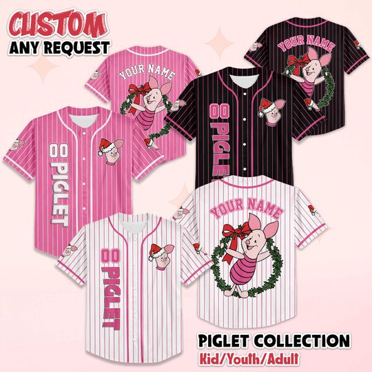 Discover Personalized Piglet Christmas Baseball Jersey, Custom Winnie the Pooh Shirt, Disney Baseball Outfit, Matching Family Shirt