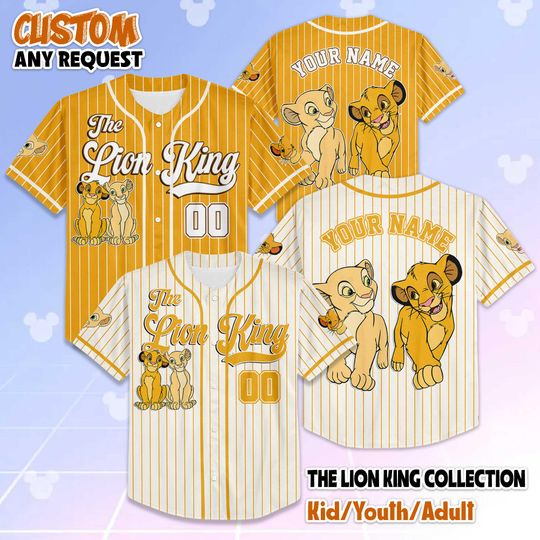 Discover Custom The Lion King Baseball Jersey, Personalized Disney Simba Jersey Shirt, Family Matching Outfit, Magic Kingdom Gift