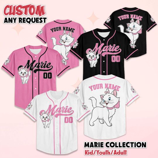 Discover Personalized The Aristocats Marie Cat Baseball Jersey, Custom Disney Marie Cat Jersey, Disney Jersey for Fans
