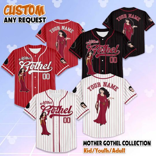 Discover Personalized Mother Gothel Baseball Jersey, Custom Disney Villains Shirt, Tangled Villain Gift, Disney Halloween Jersey