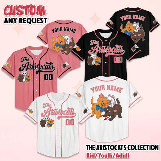 Discover Personalized The Aristocats Baseball Jersey, Custom Disney The Aristocats Baseball Jersey, Family Matching Outfit, Cute Disney Gift for Kids