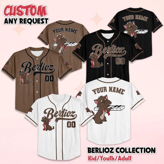 Discover Personalized The Aristocats Berlioz Baseball Jersey, Custom Disney Berlioz Jersey, Disney Jersey for Fans, Disneyland Baseball Team Outfit