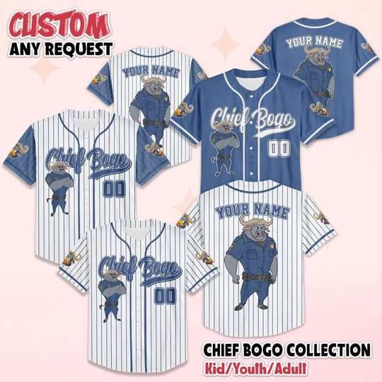 Discover Personalized Chief Bogo Baseball Jersey, Custom Zootopia Jersey Shirt, Matching Family Tee, Cute Gift for Fans