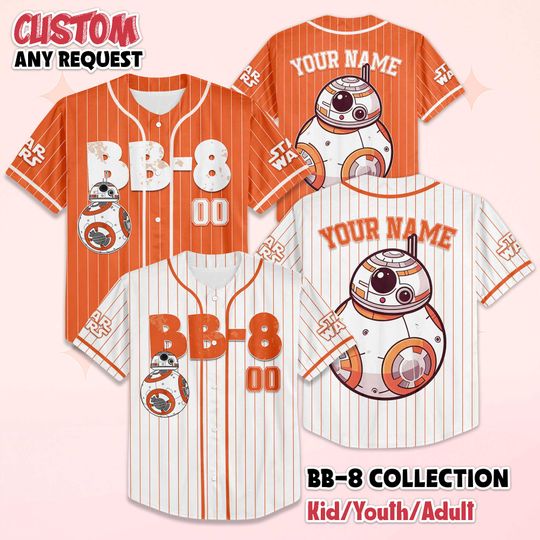 Discover Personalized BB-8 Baseball Jersey, Custom Star Wars BB-8 Shirt, Star Wars Baseball Team Outfit, Disney Baseball Team Outfit