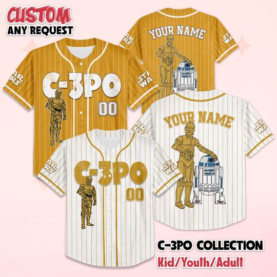 Discover Personalize Star wars C-3PO Jersey Baseball, Custom Family Matching Shirts for Universe Gift for Star Wars Fans