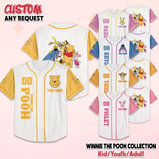 Discover Custom Winnie the Pooh Collection Baseball Jersey, Disney Winnie the Pooh Shirt, Outfit for Kids, Matching Family Tee, Birthday Gift
