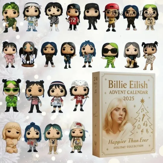 Discover Billie Advent Calendar 2025 Music Fan Box, 24 Mini Ornaments 2D Flat