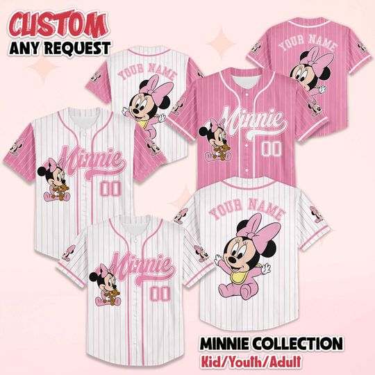 Discover Personalized Minnie Mouse Collection Baseball Jersey, Custom Mickey and Friends Shirt, Disney Baseball Team Outfit, Gift for Disney Fans