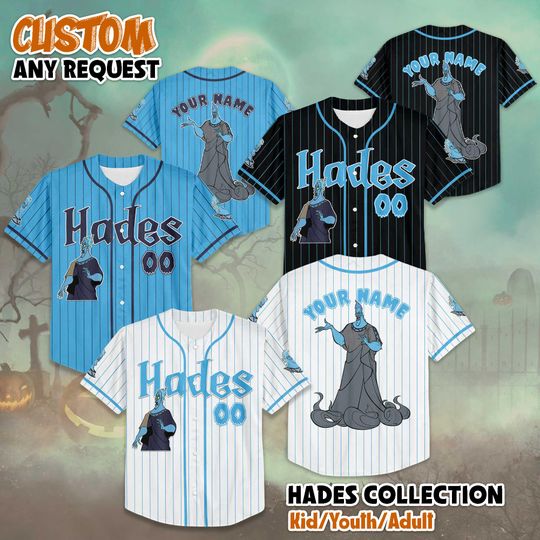 Discover Personalized Hades Baseball Jersey, Custom Disney Villains Shirt, Hercules Villain Gift, Disney Halloween Jersey