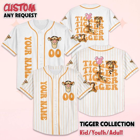 Discover Custom Tigger Baseball Jersey, Personalized Disney Winnie the Pooh Shirt, Outfit for Kids, Matching Family Tee, Birthday Gift