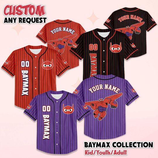 Discover Personalized Baymax Baseball Jersey, Custom Big Hero 6 Shirt, Disney Robot Outfit, Matching Family Jersey, Unique Gift for Fans