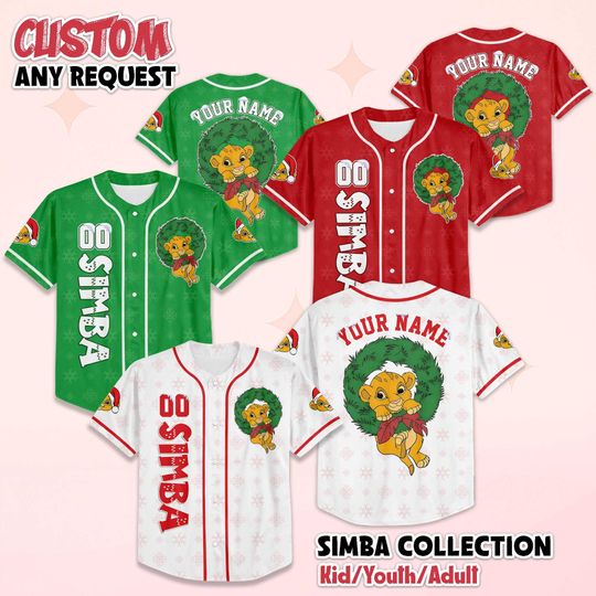 Discover Personalized Simba Christmas Baseball Jersey, Custom The Lion King Baseball Shirt, Simba Fan, Family Matching Outfit, Merry Christmas Gift