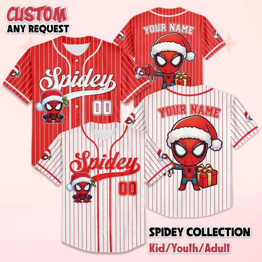 Discover Personalized Spidey Christmas Baseball Jersey, Custom Spidey Baseball Shirt, Spider Man Jersey, Superhero Shirt, Birthday Gifts