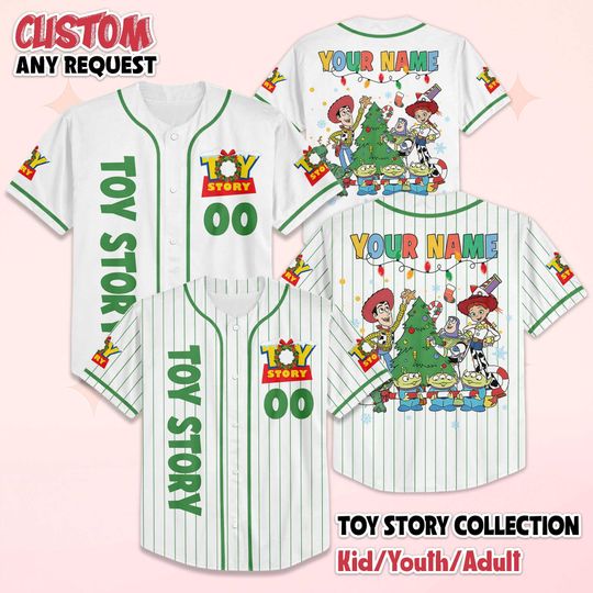 Discover Personalized Toy Story Christmas Baseball Jersey, Custom Pixar Jersey, Holiday Team Outfit, Funny Xmas Gift for Fans