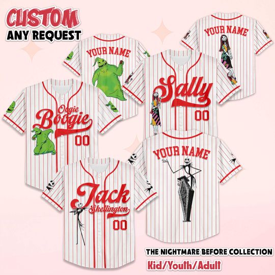 Discover Personalized The Nightmare Before Christmas Baseball Jersey, Custom Jack Skellington Baseball Shirt, Family Matching Outfit