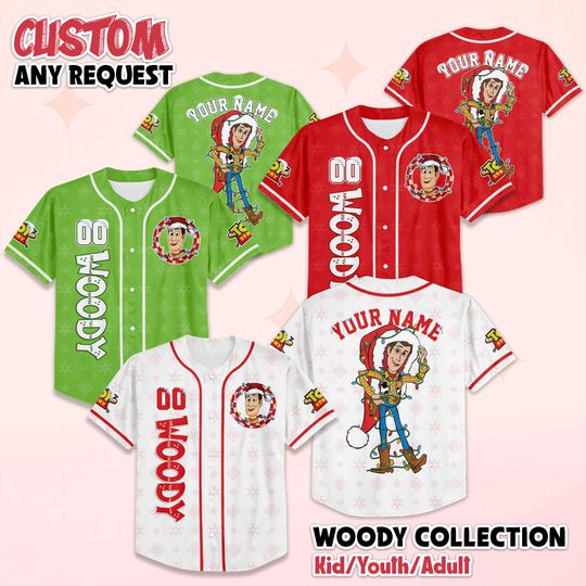 Discover Personalized Woody Christmas Baseball Jersey, Custom Toy Story Baseball Shirt, Woody Fan, Family Matching Outfit