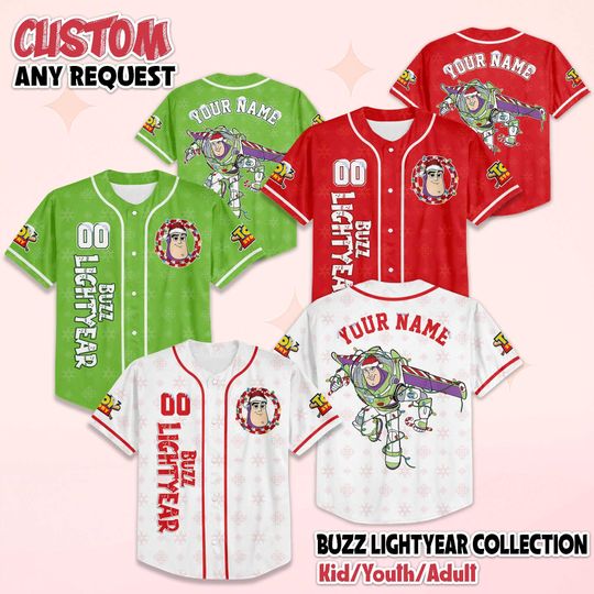 Discover Personalized Buzz Lightyear Christmas Baseball Jersey, Custom Toy Story Shirt, Disney Jersey Shirt, Matching Family Outfit