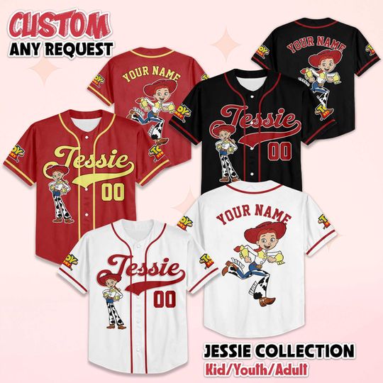 Discover Personalized Jessie Baseball Jersey, Custom Disney Toy Story Jessie Jersey, Family Matching Outfit, Disney Baseball Jersey Sports Outfit