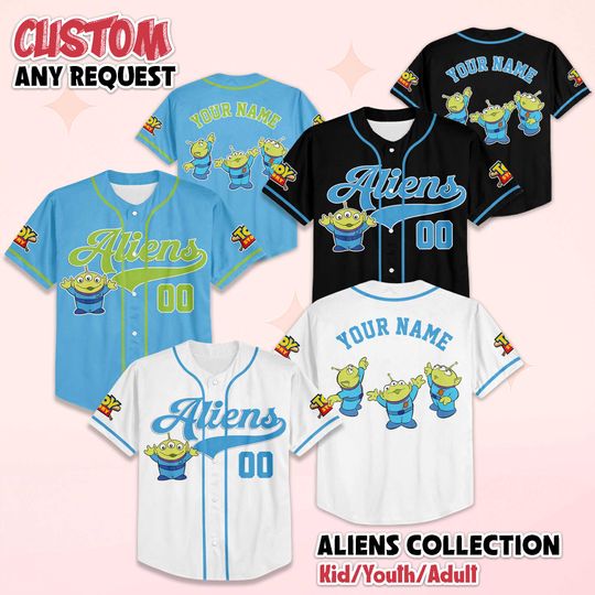 Discover Personalized Little Green Aliens Baseball Jersey, Custom Disney Toy Story Jersey, Little Green Aliens Shirt, Family Matching Outfit