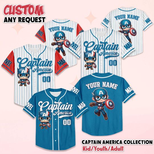 Personalized Captain America Baby Baseball Jersey, Custom Captain America Baseball Shirt, Family Matching Outfit, Baseball Fan Lover Gift