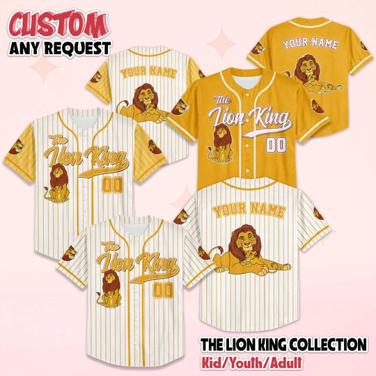 Discover Custom The Lion King Baseball Jersey, Personalized Disney Simba Jersey Shirt, Family Matching Outfit, Birthday Gift
