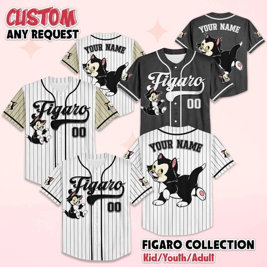 Discover Personalized Figaro Baseball Jersey, Custom Disney Pinocchio Figaro Shirt, Pinocchio Baseball Team Outfit, Birthday Gift