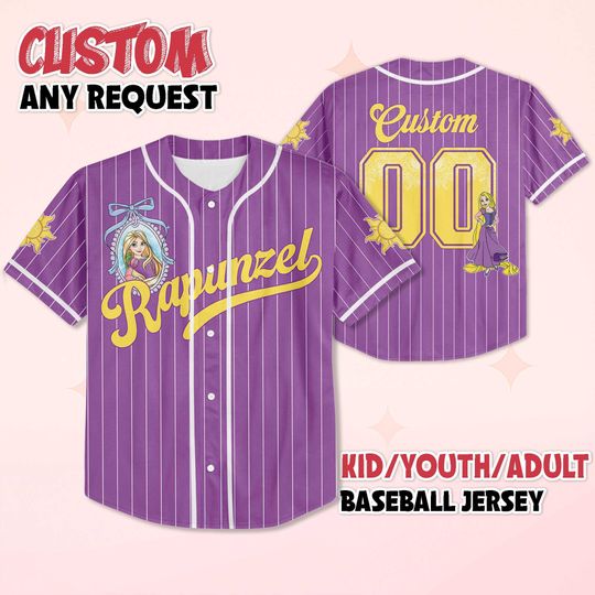 Discover Custom Princess Rapunzel Baseball Jersey, Disney Tangled Rapunzel Jersey, Disneyland Baseball Team Outfit, Cute Disney Gift