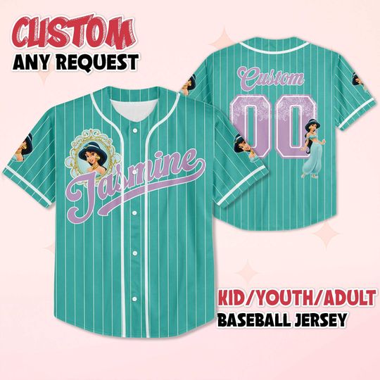 Discover Personalized Princess Jasmine Baseball Jersey, Custom Disney Aladdin Jersey Shirt, Family Matching Outfit, Birthday Gift Idea