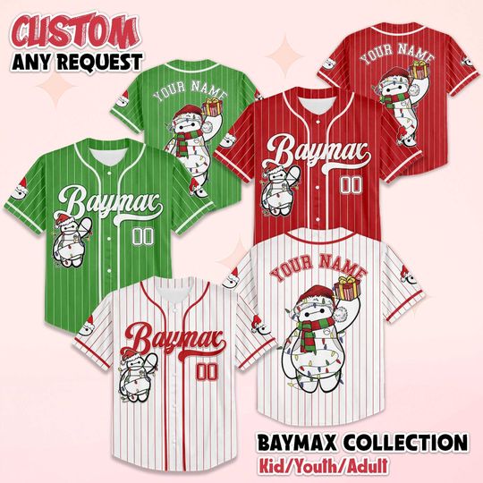 Discover Baymax Christmas Baseball Jersey, Personalized Disney Xmas Shirt, Disney Big Hero 6 Jersey, Family Matching Outfit, Baseball Fan Lover Gift