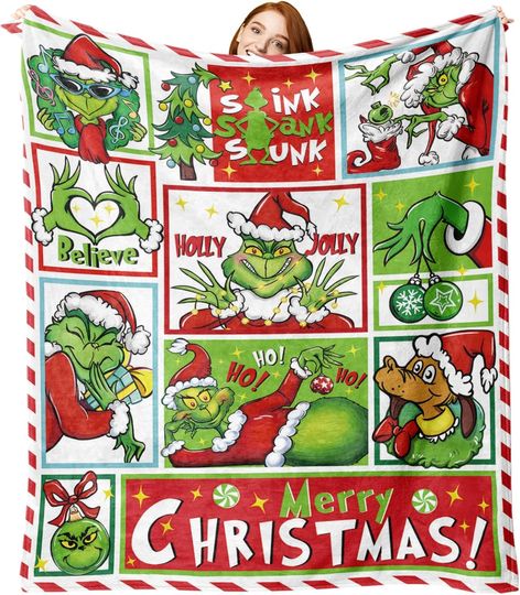 Discover Merry Christmas Cartoon Flannel Blanket, Xmas Throw Blanket, Soft Blanket for Bedding and Sofa