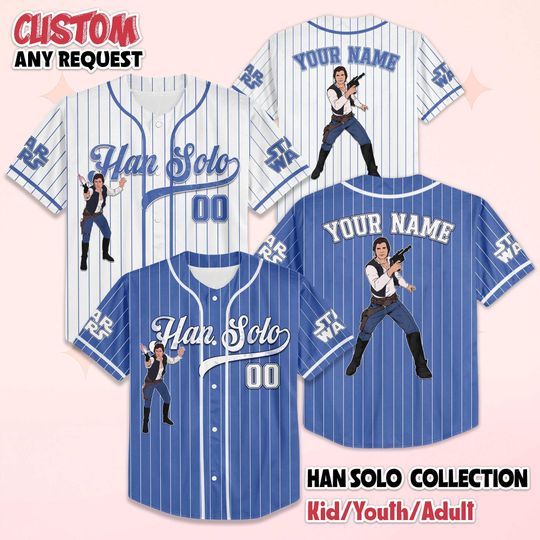 Personalized Star Wars Han Solo Baseball Jersey, Custom Han Solo Jersey, Disneyland Baseball Team Outfit, Gift for Fans