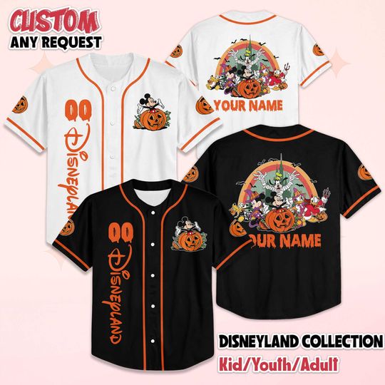 Discover Personalized Disneyland Halloween Baseball Jersey, Custom Mickey and Friends Shirt, Disneyland Baseball Team Outfit, Halloween Gift