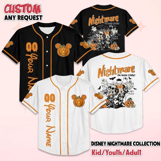 Discover Personalized Disney Nightmare On Main Street Baseball Jersey, Custom Disneyland Halloween Shirt, Disneyland Baseball Team Outfit