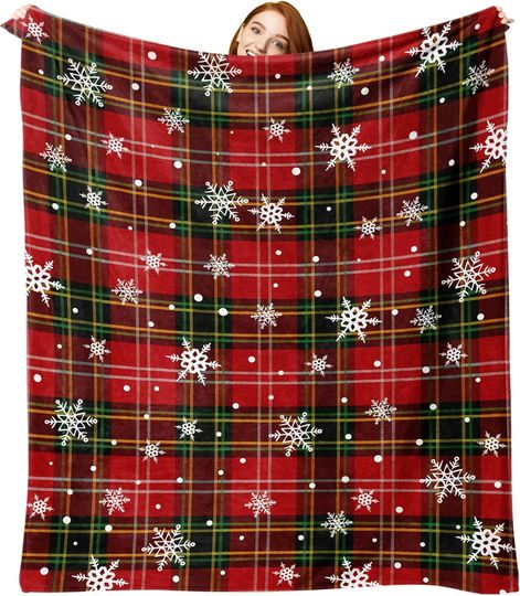 Discover Christmas Red and Green Buffalo Plaid Fleece Throw Blanket for Kids and Adults