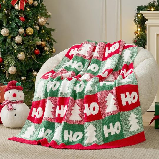 Discover Snuggle Sac Christmas Fleece Throw Blanket, Red and Green Checkered, Soft Cozy Couch and Bed Blanket
